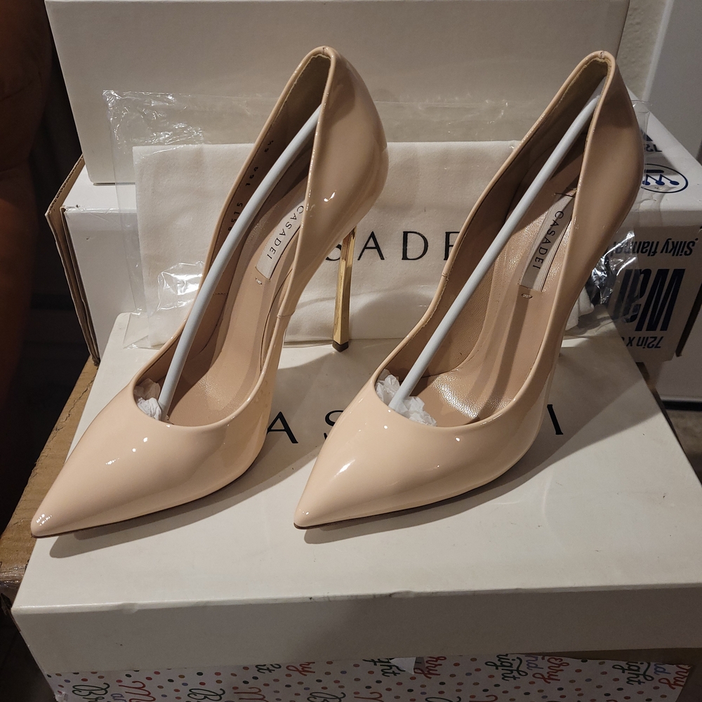 Casadei Nude Heels with Gold Accents - Picture 2 of 5